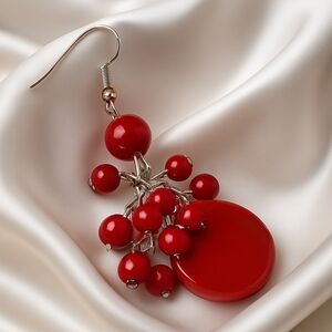 Croft & Barrow Red Beaded Drop Earrings – Silver-Tone Dangle Statement Jewelry